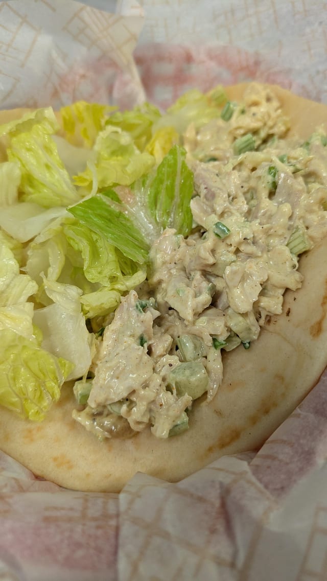 Curried Chicken Salad Naan-wich + 1 side.